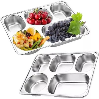 5Sections Quality Stainless Steel Divided Dinner Tray Lunch Container Food Plate • $14.39