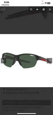 $180 • Buy Brand New Prada Sport Sunglasses Ps O3ys 18g 06u Black/green Tuning Men Polorise