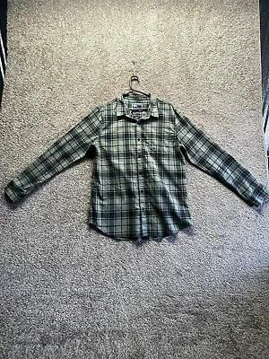 Modern Amusement Button Down Flannel Green Plaid Mens Size L • $6