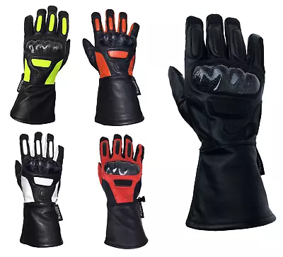 Men’s Premium Genuine Leather Gloves Gauntlets Motorcycle K Evlar Aramid Armor • $24.99