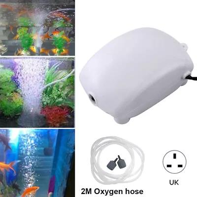 £8.27 • Buy UK Plug Silent Air Pump Oxygen Hose Bubble Stone Aquarium Fish Tank Pond Decor