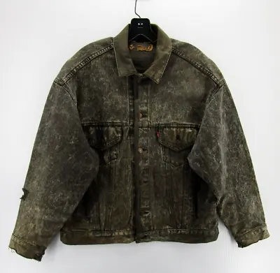 VINTAGE Levis Jacket Men Large Gray Trucker Red Tab Grunge Acid Wash 70s 80s • $93.67