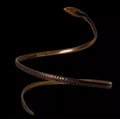Vintage 70s Copper Snake Spiral Coil Bracelet Arm Cuff Spain Egyptian Revival • $5.80