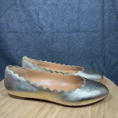 J. Crew Scallop Ballet Flats Womens 6 Silver Leather Shoes Round Toe • $22.99