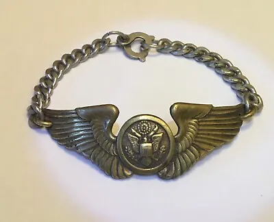 Vintage Ww2 Wwii Us Military Bomber Pilot Eagle Wings Brass Bracelet         Ja5 • $175