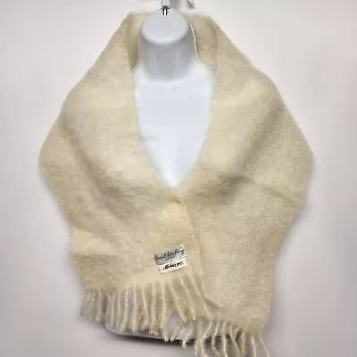 Marshall Fields Germany White Woven Scarf 100% Mohair Fringe Vintage 9½  X 48  • $29.95