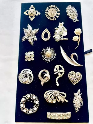 Vintage Silvertone Rhinestone Brooch / Pin Lot Of 18 • $22