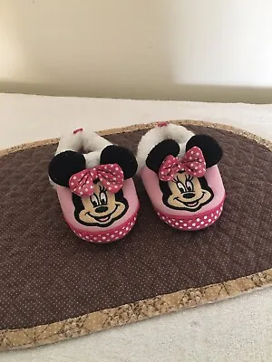Disney Minnie Mouse Pink With Furry Sparkle Trim Toddler Slippers Size 5/6  • $7.99
