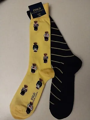 Polo Ralph Lauren POLO BEAR American Flag Dress Socks Mens 2 Pair Size 10-13 • $15.99