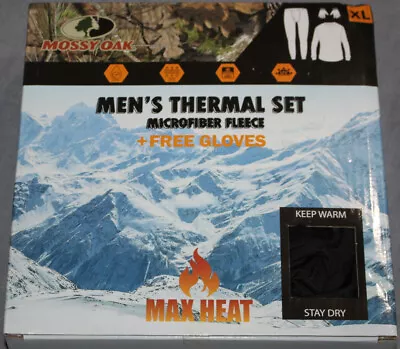 Mossy Oak Mens Thermal 2 Piece Base Layer Max Heat Pants Shirt & Gloves NWT  XL • $19.99