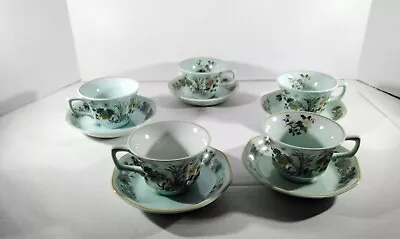 Adams Calyx Ware English Ironstone  MING JADE CUP&SAUCERS GREAT CONDITION SET 5 • $30