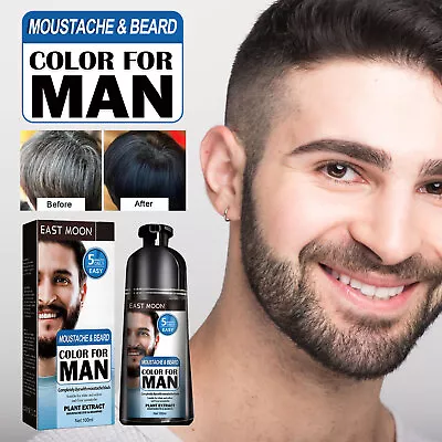 Men 2 In 1 Beard Mustache Natural Hair Color Shampoo Permanent Black Beard Dye • $9.86