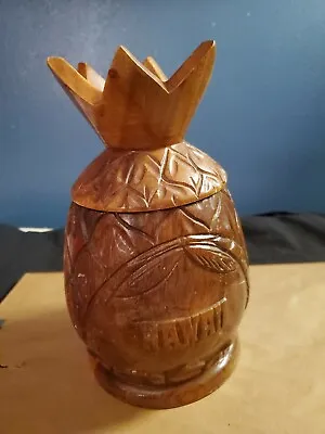 Vtg Hawaiian Monkey Pod Milo Koa Wood ???  Carved Pineapple Jar W Lid Hawaii  • $28.99