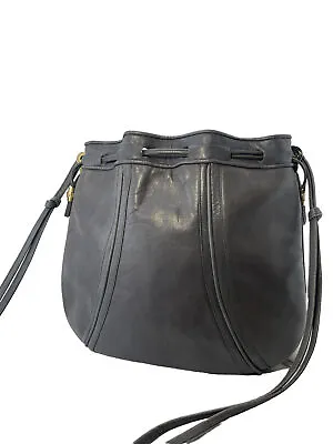 Vintage Gucci Dark Gray Leather Drawstring Bucket Crossbody • $365