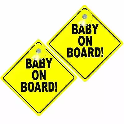 2x Baby On Board Signs For Car Kids And Baby Safety Warning With Suction Cups • £2.89