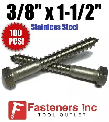 (Qty 100) 3/8  X 1-1/2  Lag Screws Hex Head Stainless Steel 18-8 / 304 • $40.99