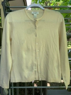 $2 • Buy Sutton Studio Pale Yellow 100% Cashmere Lightweight Cardigan Sweater Women's S