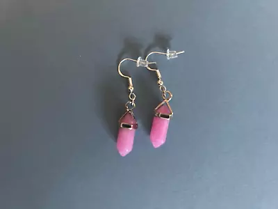 Pink With Silver Hexagon Shaped Dagger Drop Earrings French Wires New! • $5.75