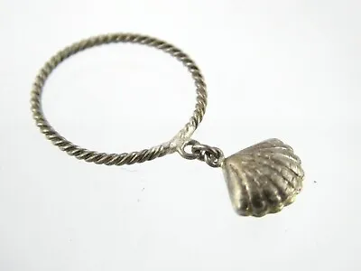 Vintage Sterling Silver Dangling Seashell Charm Ring Size 6 Nautical Sea Shell • $23.80