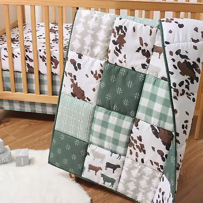 Crib Bedding Set For Boys Or Girls Neutral 3 Pc Cow Print Baby Bedding Barnyar • $56.96