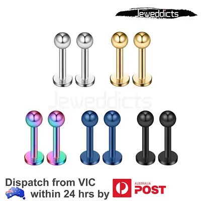 $3.99 • Buy X2-x10 Labret Lip Stud Ring Tragus Bar Earring Surgical Steel Piercing Jewellery