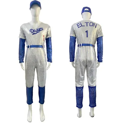 Cosplay Rocketman Elton John Dodgers Baseball Sequin Jumpsuit Costume Uniform • $55.69