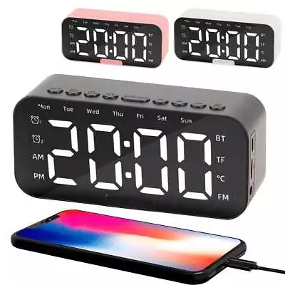 Wireless Bluetooth Digital Mirror Alarm Clock Speaker MP3 Player Portable • $11.40