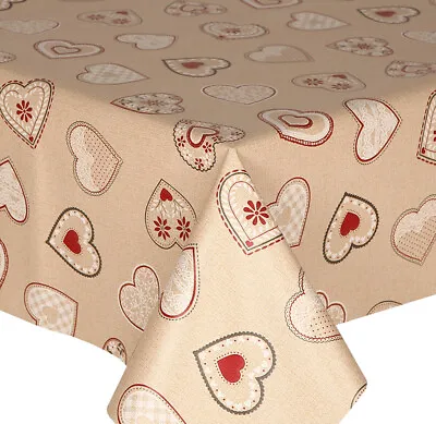 Pvc Table Cloth Love Hearts Red Beige Linen Look Vintage Lace Latte Wipe Able • £7.99