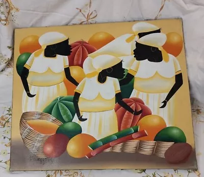 Canvas Art - Painting - Haitian Caribbean Produce Market - Signed Martinez  • $99