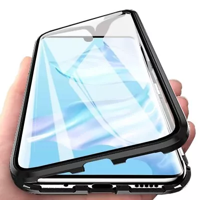 For HUAWEI Y7 2019 MAGNETIC CASE DOUBLE SIDE TEMPERED GLASS METAL BUMPER COVER • £10.28