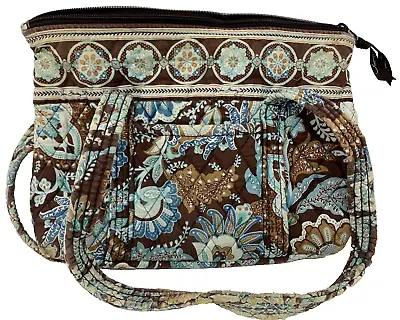 Vera Bradley Java Blue Brown Hand Bag Purse Tote Floral Retired Pattern • $18.97