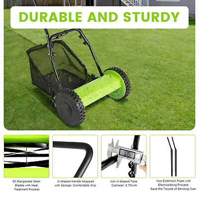 Wheeled 5-Blade Lawn Mower Manual Reel Push Walk Behind Dual Adjustable Height  • $75