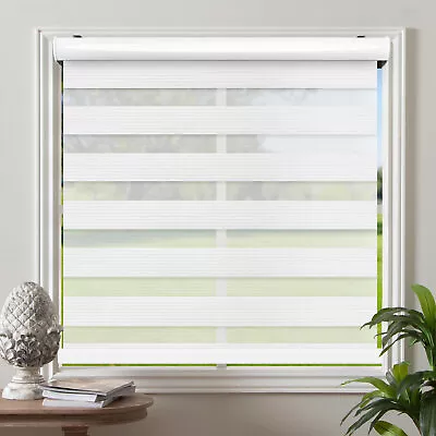 Cordless Zebra Roller Blinds Sheer Shades Sheer Or Privacy - White 34 W X 72 H • $48.99