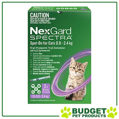 NexGard Spectra Spot On For Cats 0.8 - 2.4kg 3 Pack • $50.99