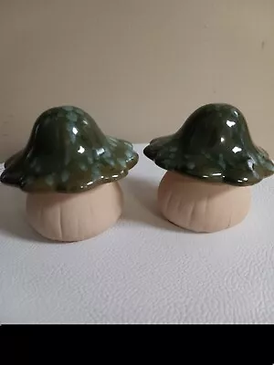 Pair Of Drip Glaze Pottery Mushrooms • $12.99