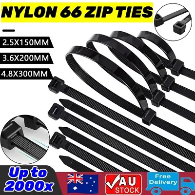 Cable Ties Zip Ties Nylon UV Stabilised 100/200/500/1000/2000x Black Cable Tie • $24.84