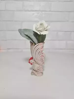 VTG Miniature Vase Rooster Pink & Gold 4.5”  Mcm  • $14.50