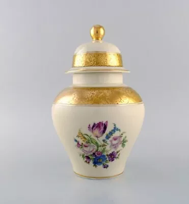 Rosenthal Lidded Vase In Cream-colored Porcelain With Hand-painted Flowers. • $420