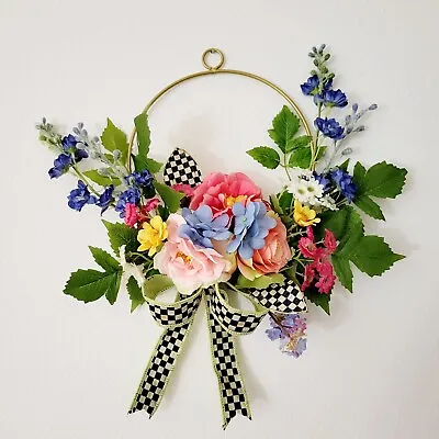 Mackenzie Childs 12” Spring Blooms Hoop Floral Flowers Metal Wreath • $148.95