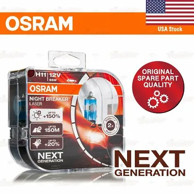 OSRAM NIGHT BREAKER LASER Headlight NEXT GEN Bulbs Duo H11 +150% 55W 64211NL-HCB • $49.95