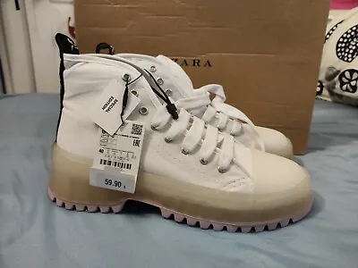 $39.90 • Buy New Zara White Fabric High Top Woman Sneakers 3853/001 US 9 Sole 2.2in