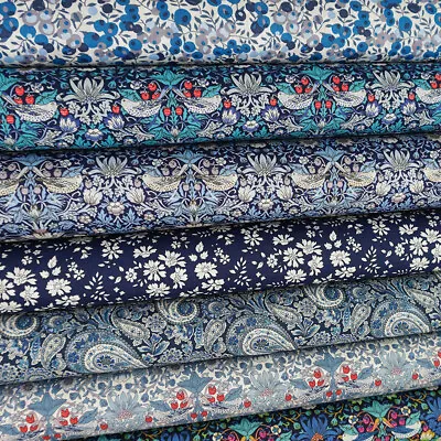 Liberty Twilight Fabric Pack / Quilting Floral Wild Flower Strawberry Thief Blue • £4.25