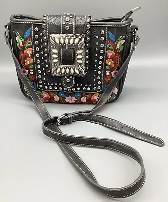 Montana West Gray Floral Embroidery Rhinestones Crossbody Purse • $20