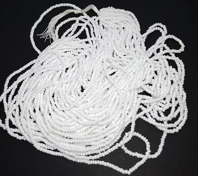 Vintage Glass Seed Beads Opaque Chalk White Czech One Full Hank NOS 12/0 24 BPI • $8