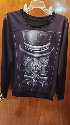 Goth Tophat Monocle Mustache Cat Sweater M/L Sherlock Dark Spook Adams Rockabill • $12.99