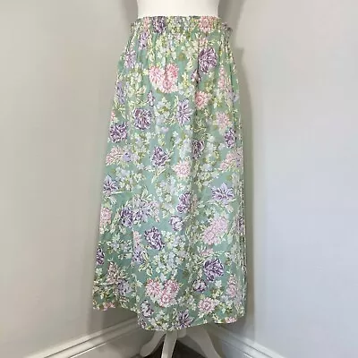 Vintage Laura Ashley Floral Midi Skirt Size M UK 14 Cotton Pull On Made In GB • £45