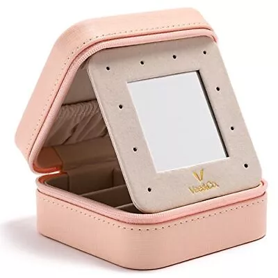 Vee Small Travel Jewelry Case Mini Jewelry Organizer With Mirror Portable Dis... • $19.58