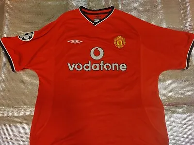 Man Utd 2000/2001 Home Kit Uefa Logo Sheringham 10 Size L • £139.99