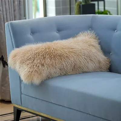 Real Mongolian Tibetan Lambskin Sofa Cushion Cover Curly Fur Pillowcase 30x50cm • $34.19