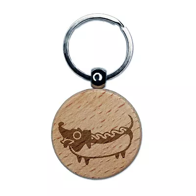 Dachshund Wiener Dog Hotdog Engraved Wood Round Keychain Tag Charm • $9.99